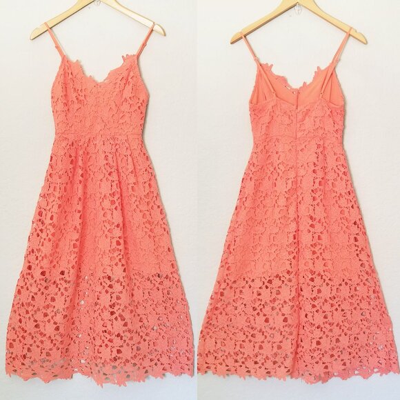 ASTR The Label Floral Lace Midi Dress Size S Coral Guipure Wedding Guest Party - Picture 15 of 16